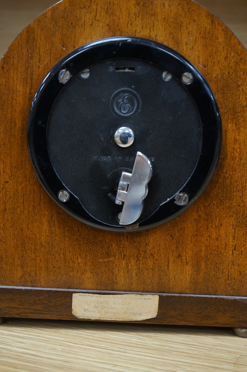 An Elliot burr walnut mantel timepiece, 18cm high. Condition - good.